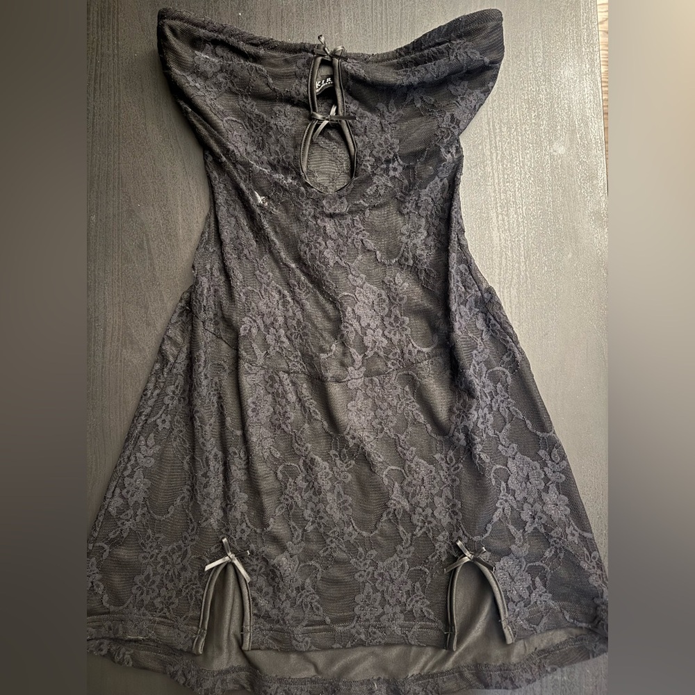 Akira Black Mesh Strapless Mini Dress